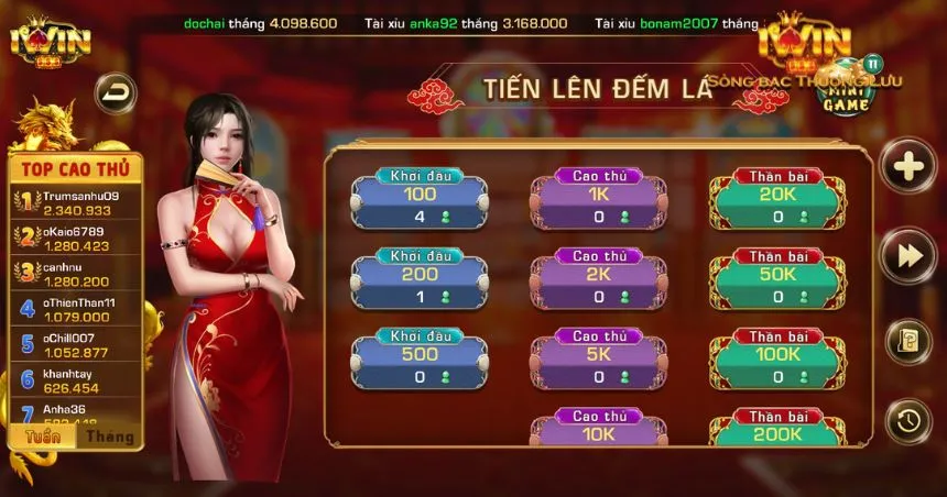 Tiến lên miền nam tại iWin thiết kế giao diện 3D sắc nét